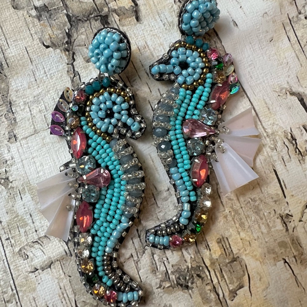 Turquoise Seahorse Beaded Earrings